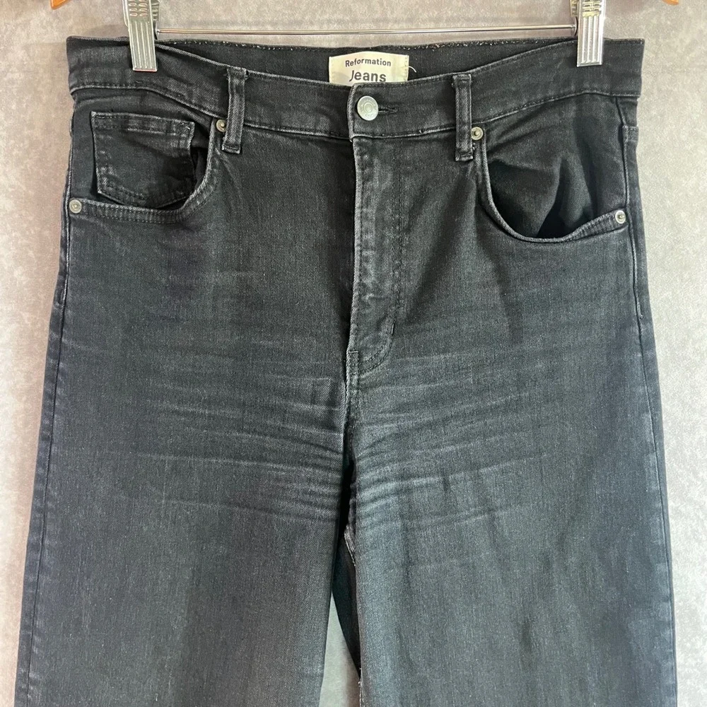 Reformation Emma High Rise Wide Leg Jeans Women‎ 31 Black Raw Hem Denim Casual